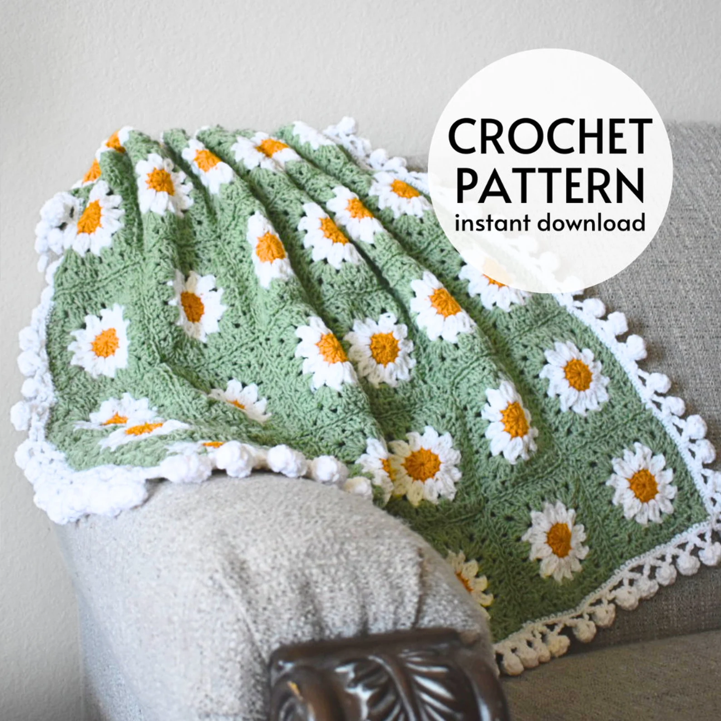 Daisy Flower Granny Square Crochet Blanket Pattern.