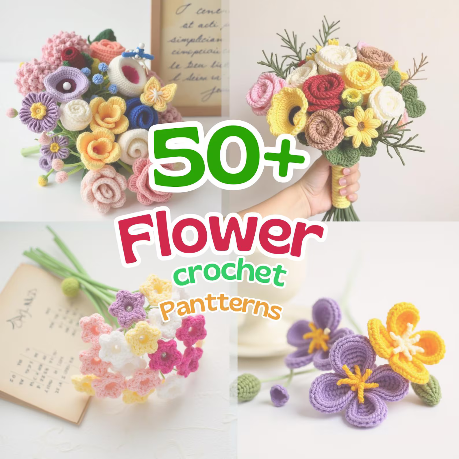 50-in-1 Crochet Flower Amigurumi Pattern Bundle.